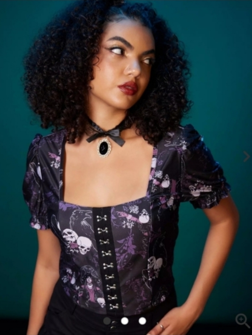 Her Universe Black and Purple Gothic Puff-Sleeve Corset Top